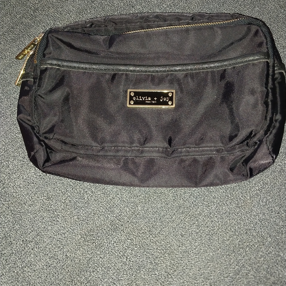 Olivia + Joy Black Toiletry Bag with Gold Accents